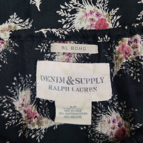 Ralph Lauren Denim & Supply Floral Boho Top Sz S Black Off Shoulder Pullover - Picture 5 of 9